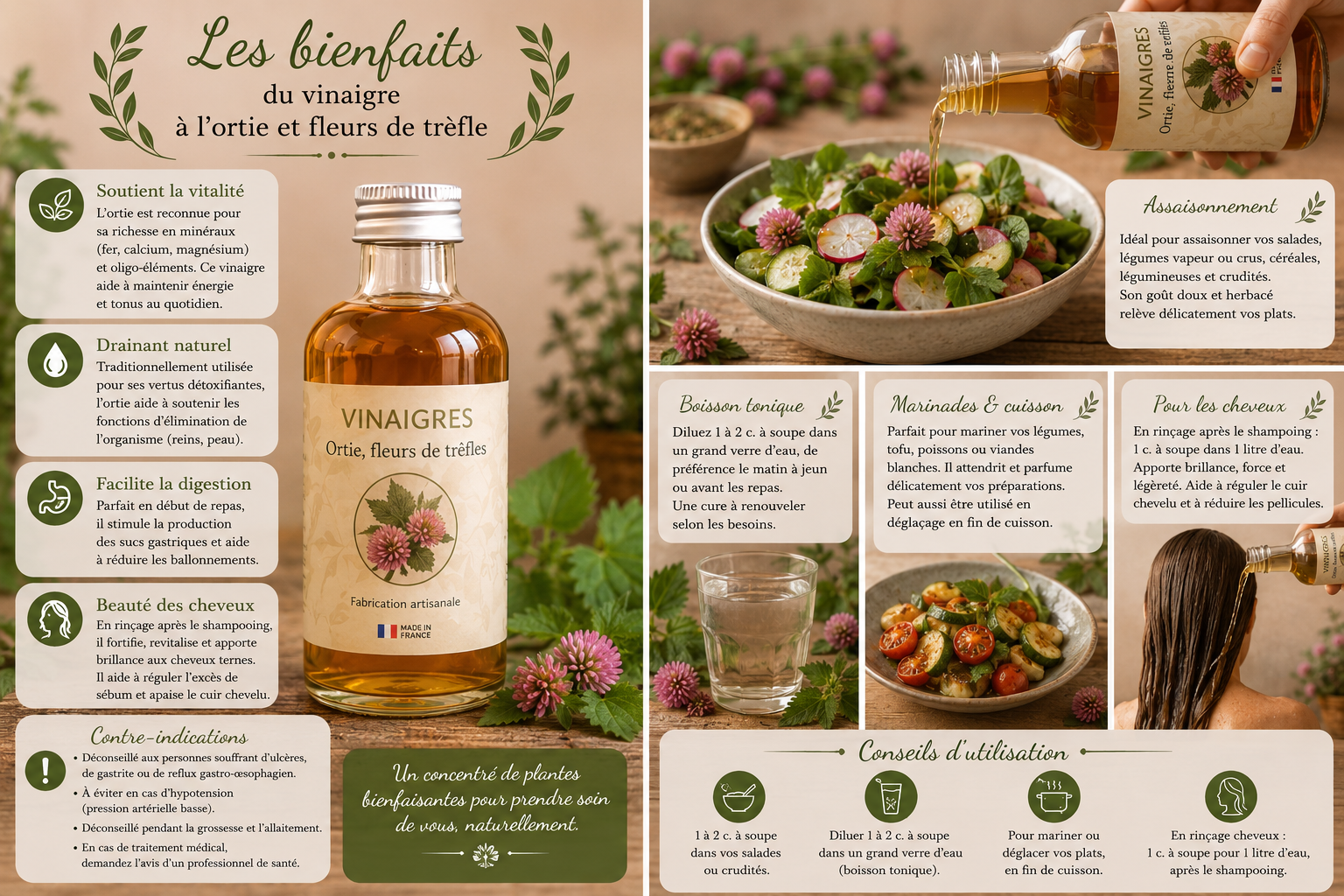 vinaigre ortie fleurs de trèfles